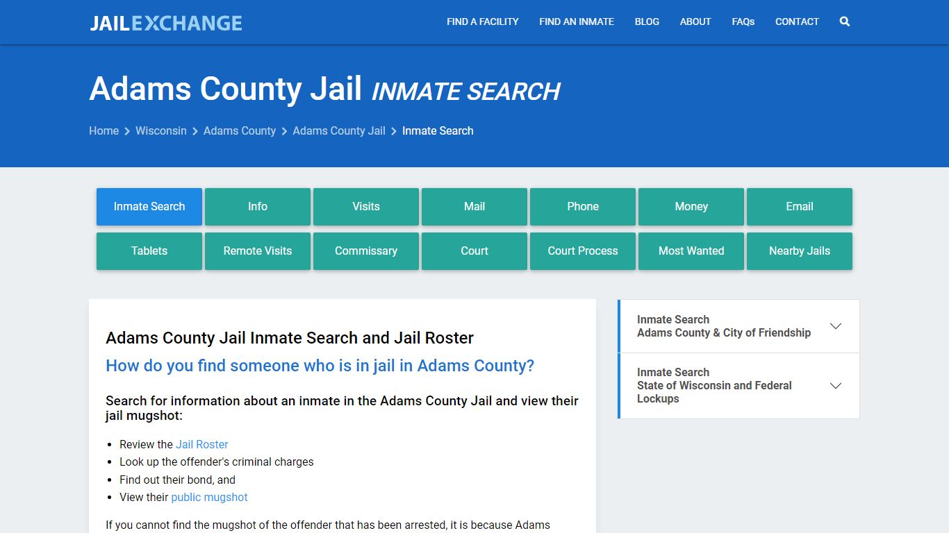 Inmate Search: Roster & Mugshots - Adams County Jail, WI